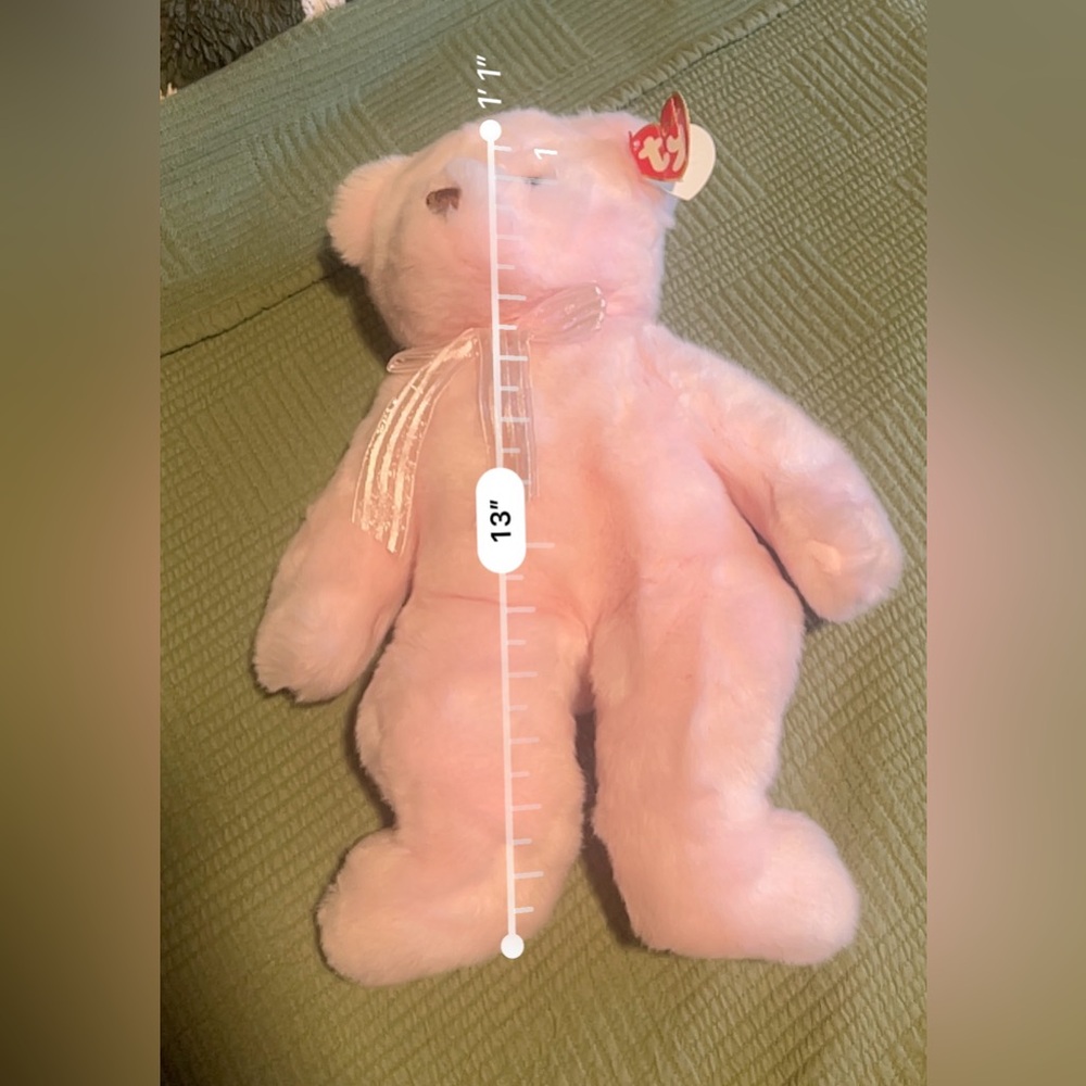 Vintage 2001 Rosette Teddy Bear Light Pink Classic Collectible TY 13” - Picture 8 of 8